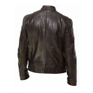 แจ็กเก็ตมอเตอร์ไบค์หนังสีดำและสีขาวสำหรับผู้ชายแจ็กเก็ตมอเตอร์ไบค์หนังแท้ดีไซน์ผ้าควิลท์ - Product Image 6