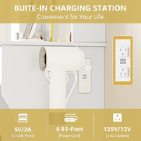 Bureau de toilette blanc de qualité commerciale avec pieds courbes, miroir LED intégré, mobilier pour hôtel et dortoir