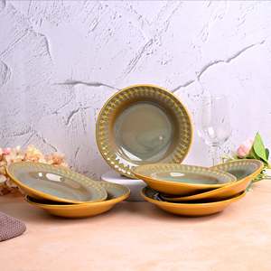 Modern Chic Embossed <b>Ceramic</b> Pasta <b>Plates</b> Set 6 Durable 7.5 Inch Dinner <b>Plates</b> for Parties Customizable Pattern 50pcs for Hotels - Product Image 1