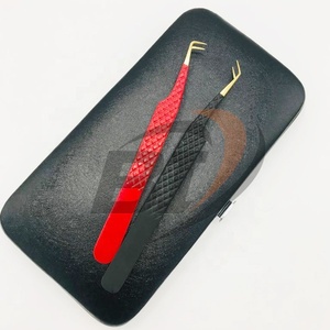 Pinzas de extensión de pestañas con logotipo personalizado de acero inoxidable sostenible curvo en ángulo de 45 90 grados, pinzas de pestañas puntiagudas probadas a mano - Product Image 1