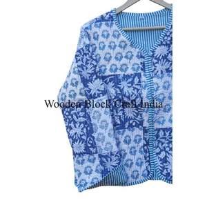 Chaqueta de Algodón Orgánico Acolchada Reversible con Estampado Indio, Cuello en V, Ropa de Playa para Mujer, Transpirable, Tejida con Cinturón - Product Image 4