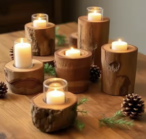 Pot de bougie sculpté en bois fabriqué à la main Design floral avec couvercle Bougeoir à arôme naturel pour la décoration intérieure et les cadeaux - Product Image 3