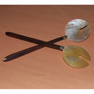 Cuillère et fourchette longues en nacre naturelle avec manche en bois, motif de bijoux en coquillage, pour les occasions de cadeaux - Product Image 1