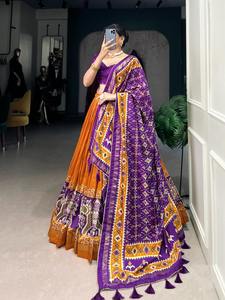 Dernier Tussar Soie Indien Traditionnel lehenga choli Nouveau Designer Dernier Designer Bandhej Et Patola Imprimé Avec Feuille Travail adulte - Product Image 2
