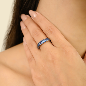 แหวนทองคำขาวแท้ 14K ประดับพลอยไพลินสีน้ำเงินคุณภาพสูง สำหรับเดือนกันยายน ดีไซน์แบบครึ่งวง สำหรับทั้งชายและหญิง ยอดขายดีจากผู้จัดจำหน่ายเครื่องประดับชั้นนำ - Product Image 4