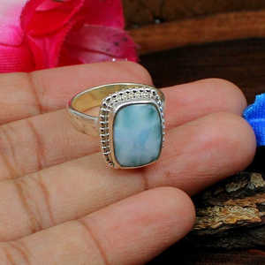 Anillo de plata de ley 92,5 con cristal natural de Larimar natural Suelto - Product Image 5
