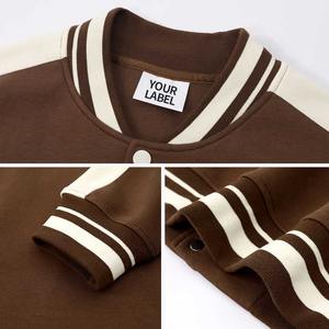 Unisex de alta calidad 380 GSM lana satén tela High Street Drop Shoulder Varsity chaqueta transpirable con capucha Stand Collar para invierno - Product Image 3