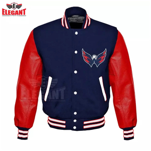 Letterman Varsity Jacket Elegante Hip Hop Letterman Béisbol Chaqueta deportiva Mangas de cuero Cuerpo de lana - Product Image 3