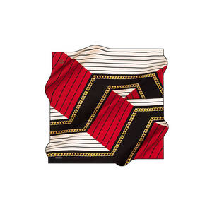 Satin Silk Designer <b>Scarf</b>-<b>Red</b> and Black Rectangular Patterned Digital Print Custom Design for Spring - Product Image 1