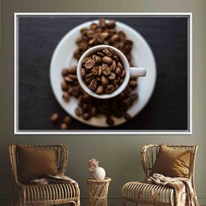 Impression sur toile de grains de café modernes : élégante décoration murale pour cuisine, toile encadrée blanche - Product Image 1