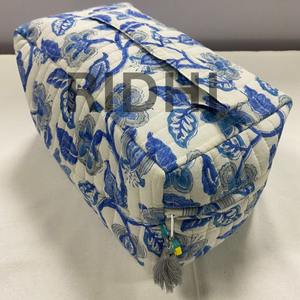 Sac matelassé en coton bleu et blanc, écologique, grand format, pour usage quotidien, avec poignée avant et fermeture éclair, fait main, logo personnalisé imprimé, idéal comme cadeau - Product Image 3