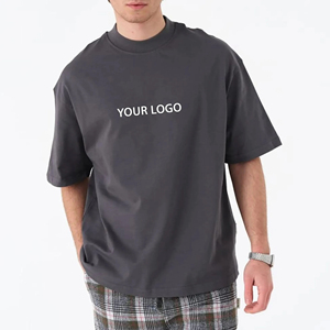 T-shirt épais pour hommes, coupe ample, épaules tombantes, style streetwear, gris, avec logo imprimé - Product Image 1