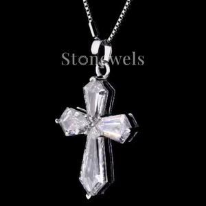 Cruz de oro y plata, colgantes y dijes de joyería fina de corte brillante redondo, Diamante cultivado en laboratorio Unisex, certificado DEF VVS VS IGI/GIA - Product Image 3