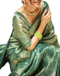 Nuevo y Exclusivo Sari de Georgette con Bordado Jacquard de Seda Zari de Vesta Exports, para Invierno, Estilo Indio-Pakistaní, Sin Arrugas, Elegante - Product Image 1