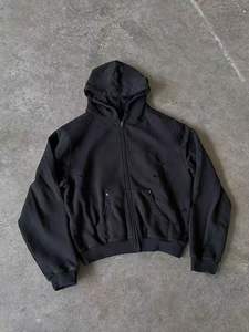 HLD24059MH Manufacturer Drop shoulder 3d Puff Print men <b>Cropped</b> Boxy <b>Zip</b> <b>up</b> <b>Hoodies</b> Distressed - Product Image 4