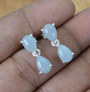 925 argent Sterling aigue-marine pierres précieuses boucles d'oreilles bijoux à la main en argent Boho Style boucles d'oreilles bijoux pour femmes cadeau de mariage - Product Image 2