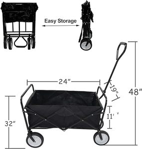 THCW10026 Stainless Steel Folding Wagon Cart Black Portable Utility for Outdoor Camping <b>Shopping</b> Kids' Picnics & Beaches Gardens - Product Image 3