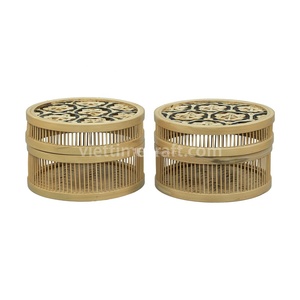 Carved Bohemian Bamboo Storage Box with Lid Round Organizer for Home and Gift Packaging Wholesale From Hanoi - Product Image 4
