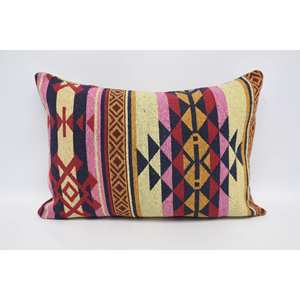 Almohada de lana rosa de estilo tradicional, técnica tejida con estampado geométrico de 20x28 pulgadas, forma Bohemia cuadrada Floral Vintage para uso doméstico - Product Image 1