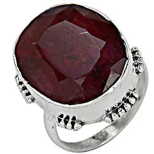Bague Cocktail en Argent 925 avec Rubis Taille Ovale, Sertissage Clos, Style Classique, Unisexe, pour Mariage et Usage Quotidien - Product Image 1