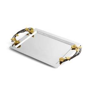 Elegant Dessert Serving Tray with Designer Gold Handles Hammered Stainless Steel Metal Food Tray Ideal for Special Events - Product Image 3