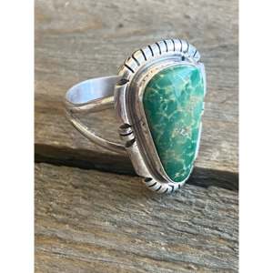 Navajo Turquoise & Sterling Silver Gemstone <b>Ring</b> Bezel Set <b>Dainty</b> Hip-Hop Style Fine Jewelry for Everyday Wear Size 5.75 - Product Image 3