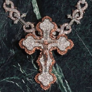 Pendentifs et breloques de luxe hip-hop entièrement sertis, forme fleur, croix, or rose, plaqué or, diamant, pendentif religieux pour hommes et femmes - Product Image 5