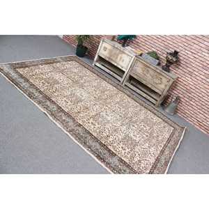 5.8x8.5 ft Vintage Rug, Turkish Large Rug, <b>Brown</b> Gray Bordered <b>Wool</b> Rug - Product Image 4