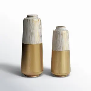 Lot de 2 vase végétal élégant en or et blanc pour la décoration de table de mariage Vase plaqué or de vente chaude pour la décoration de balcon - Product Image 1