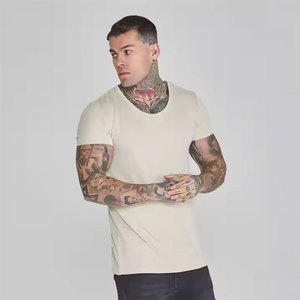 Camiseta de gimnasio de algodón 100% de gran tamaño para hombre, camiseta de manga corta con cuello redondo y hombros caídos de calidad superior, estilo callejero elegante - Product Image 2