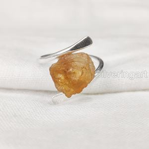 Rough Stone Jewelry Women's <b>Ring</b> Natural Raw Citrine Gemstone November Birthstone Cross Band Christmas 925 Sterling Silver <b>Ring</b> - Product Image 2