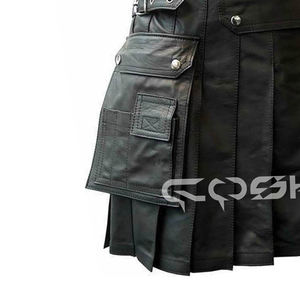 Kilt utilitario plisado gladiador de cuero negro real para hombre clásico con bolsillos de carga Proveedor y fabricante - Product Image 3