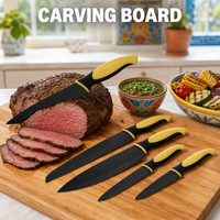 Couteau de Chef Utilitaire à Manche en Plastique Bicolore pour Barbecue et Cuisine, Lot de 6 Couteaux de Cuisine avec Lame Revêtue Noire