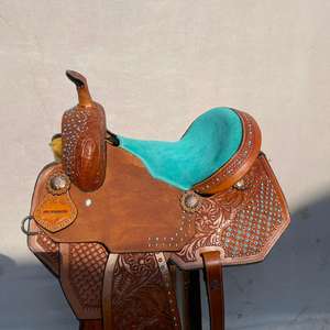 Ensemble de selle en cuir western avec décorations de barrel racing haut de gamme, en bois |   Accessoires en acier inoxydable façonnés à la main, ensemble de crochets offert, personnalisé - Product Image 5