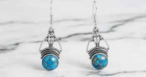 Pendientes Colgantes de Turquesa y Cobre, Plata de Ley, Estilo Tribal Geométrico, Joyería Artesanal Boho - Product Image 4