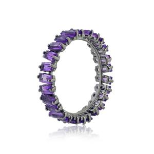 Natural Amethyst Gemstone Solid 925 <b>Silver</b> Band <b>Stack</b> <b>Ring</b> Oxidized Jewelry Wholesale Gift for Her - Product Image 1