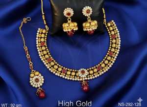 ชุดสร้อยคอโบราณเครื่องประดับแฟชั่นสูงสีทอง92gm สร้อยคอผู้หญิงพร้อมต่างหู - Product Image 3