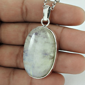 Diseño encantador Plata de Ley 925 Arco Iris natural Piedra lunar Colgante grueso Joyería hecha a mano Precio al por mayor Proveedores a granel - Product Image 1