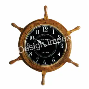 家用或办公室100% 用带时钟装饰的船轮天然木制船轮室内装饰航海时钟