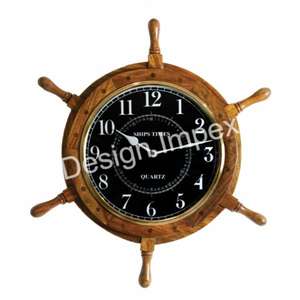 Horloge de roue de bateau en bois naturel poli bureau maison salon intérieur horloge nautique décorative très écologique - Product Image 1