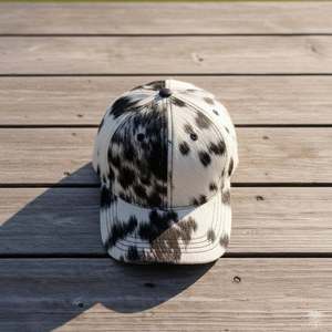 Gorra de béisbol unisex de 6 paneles de cuero con pelo sintético, teñida anudada en marrón y blanco, de algodón, ajustada, informal, para primavera y verano, 58-60CM - Product Image 3
