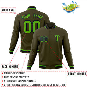 Chaqueta universitaria personalizada, abrigo tipo letterman verde oliva con nombre bordado y diseño de letras del equipo, chaqueta de abrigo - Product Image 4