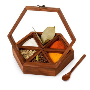 Handmade <b>Wooden</b> Spice <b>Box</b> Container Utility Masala Spice Holder Handcrafted <b>Wooden</b> Square <b>Box</b> with Glass Lid <b>Wooden</b> <b>Storage</b> <b>Box</b> - Product Image 3