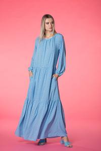 Maxi Vestido Melocotón con Mangas Abombadas y Decoración de Encaje Talla M Verano ODM Colección Vestido de Hombro - Product Image 4