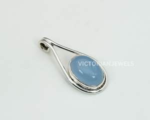 925 Colgante de Piedra natal de marzo de plata esterlina sólida con incrustaciones de ajuste de bisel de Calcedonia azul para colgantes de dijes - Product Image 1