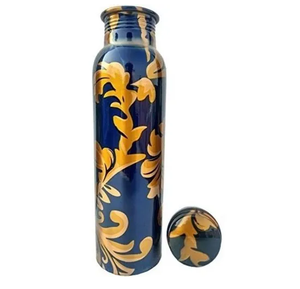 Botella de agua de cobre Esmalte Impreso Color azul real Botellas de cobre sólidas hechas a mano Botella para beber Venta caliente Venta - Product Image 1