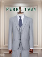 Costume d'affaires gris en laine pour homme, croisé, col mandarin, coupe droite, infroissable, grande taille, style britannique, tenue formelle