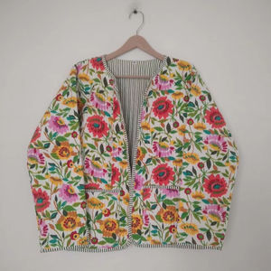 Nouveau coton Floral réversible femmes polaire veste main bloc matelassé hiver manteau bouton poche automne imprimer veste courte - Product Image 1