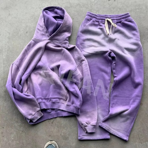 ชุดเซ็ตฮู้ดดี้และกางเกงขายาวสไตล์วินเทจสตรีทแวร์ไซส์ใหญ่พิเศษสำหรับฤดูหนาว ลุคซันเฟด ล้างสีแบบดิสเทรส คุณภาพสูง - Product Image 1