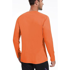 เสื้อยืดแขนยาวสีส้มสำหรับผู้ชาย ทรงปกติ แห้งเร็ว ผ้าถักโพลีเอสเตอร์ คอกลม สีพื้นลำลอง - Product Image 2